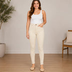 Women's Judy Blue garment dyed tummy control skinny jeans in bone, front view featuring a high-rise waist and flattering tummy control fit.