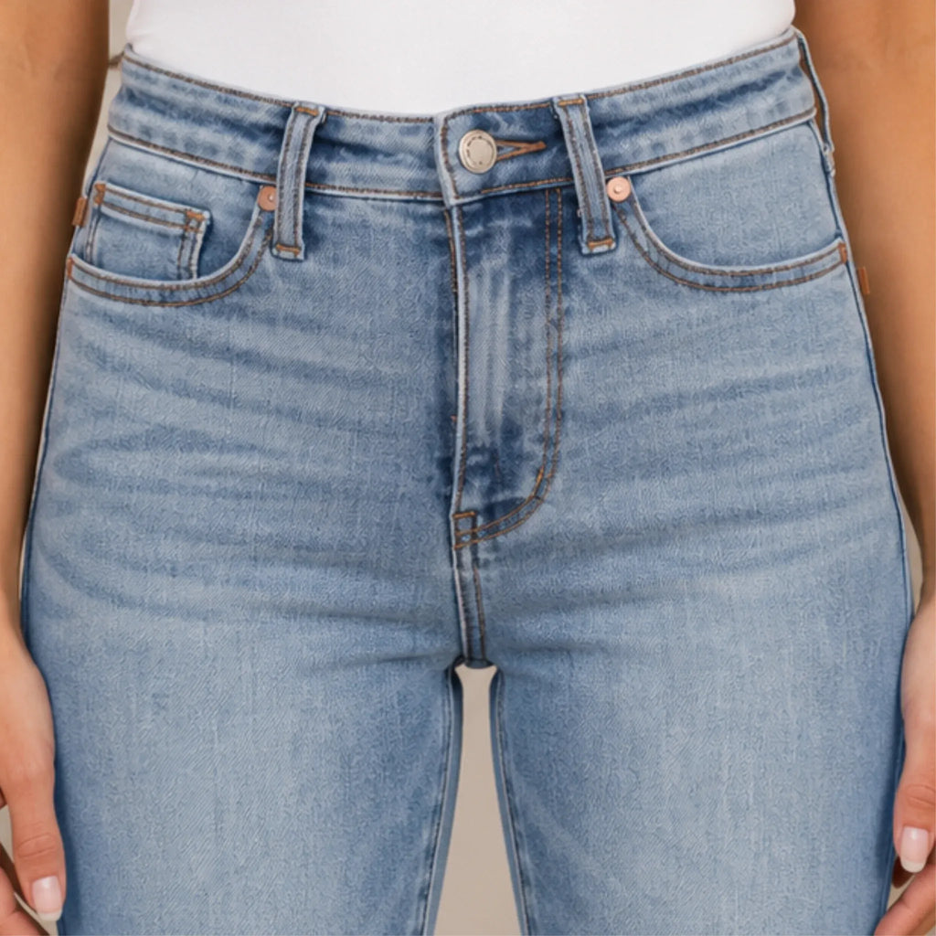 womens-judy-blue-tummy-control-back-embroidered-pocketed-bootcut-jeans-closeup-solazura-boutique.webp