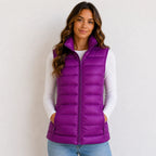 Women’s purple oversized puffer vest jacket with white duck down