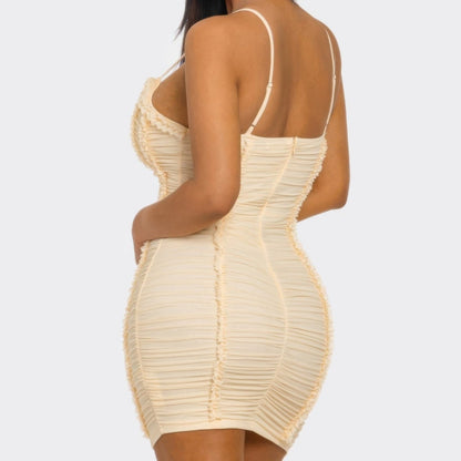 Women's Ruched Bodycon Mini Dress Baby Pink & Cream-Solazura Boutique - Solazura Boutique
