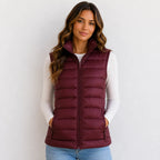 Women’s wine red oversized puffer vest jacket with white duck down