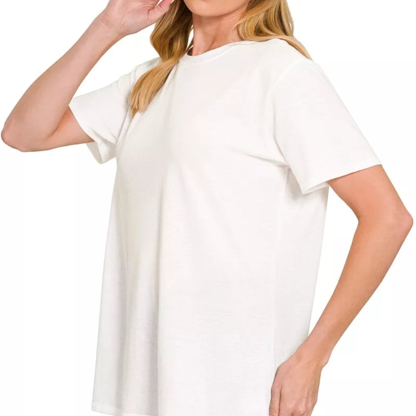 Zenana 100% Cotton Boyfriend Round Neck Relaxed Tee - White-Trendsi - Solazura Boutique