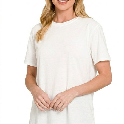 Zenana 100% Cotton Boyfriend Round Neck Relaxed Tee - White-Trendsi - Solazura Boutique
