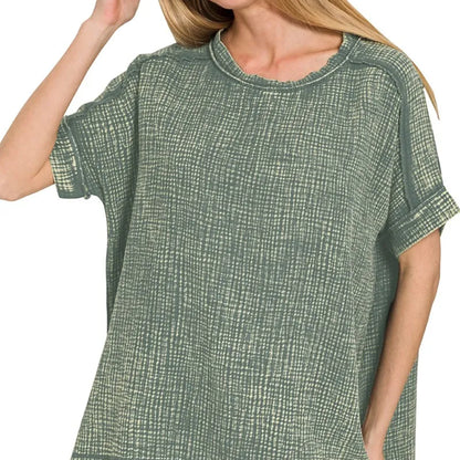 Front view of the Ash Jade Zenana double gauze tee with acid-wash finish.