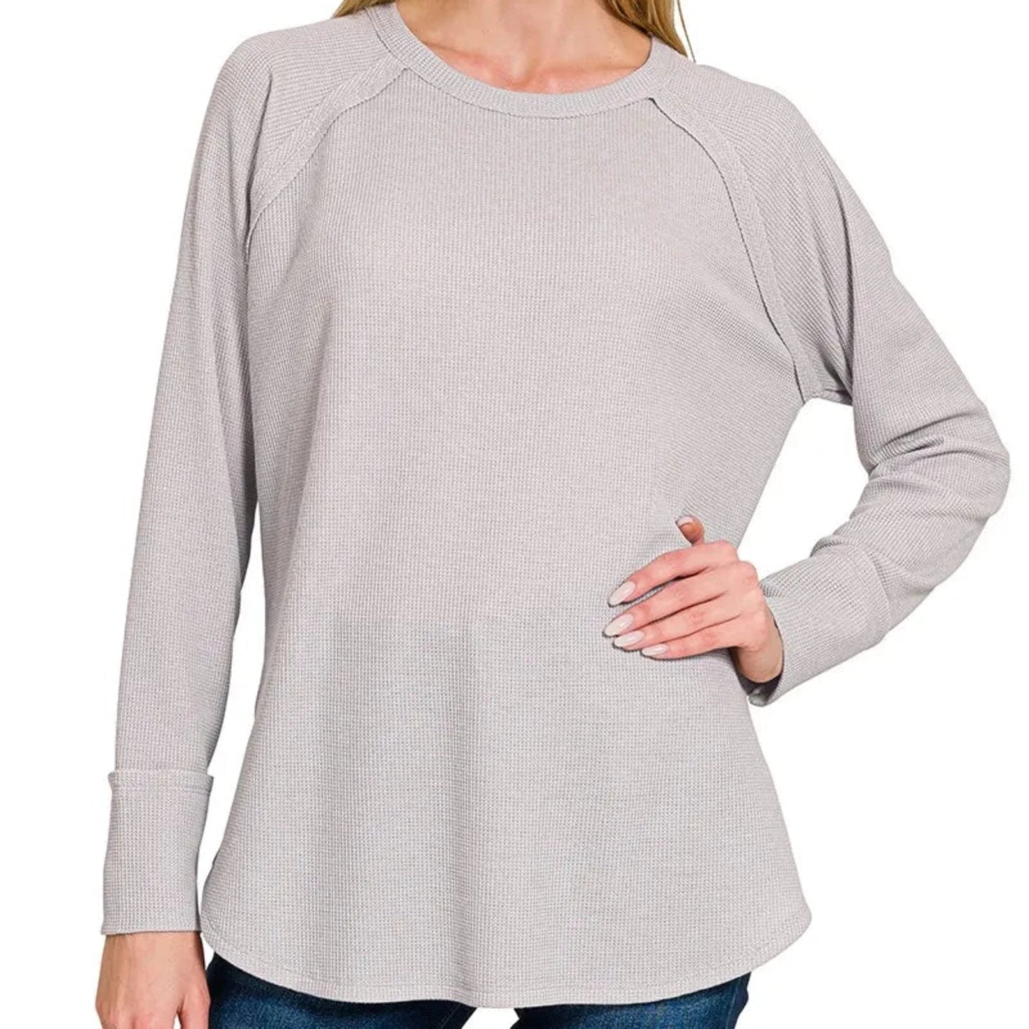 Zenana Baby Waffle Long Sleeve Top-Trendsi - Solazura Boutique