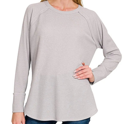 Zenana Baby Waffle Long Sleeve Top-Trendsi - Solazura Boutique