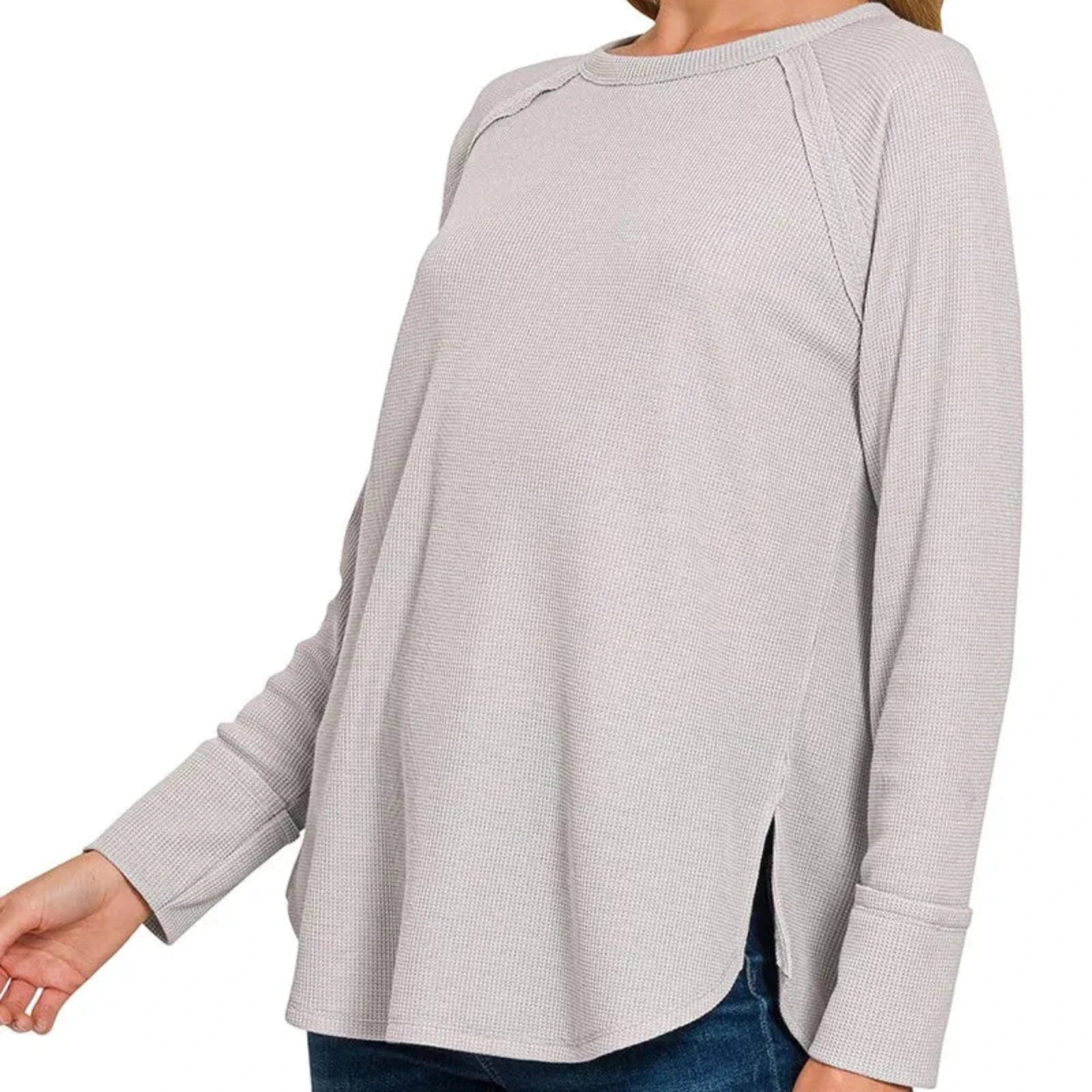 Zenana Baby Waffle Long Sleeve Top-Trendsi - Solazura Boutique