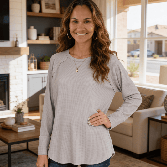 Zenana Baby Waffle Long Sleeve Top-Trendsi - Solazura Boutique