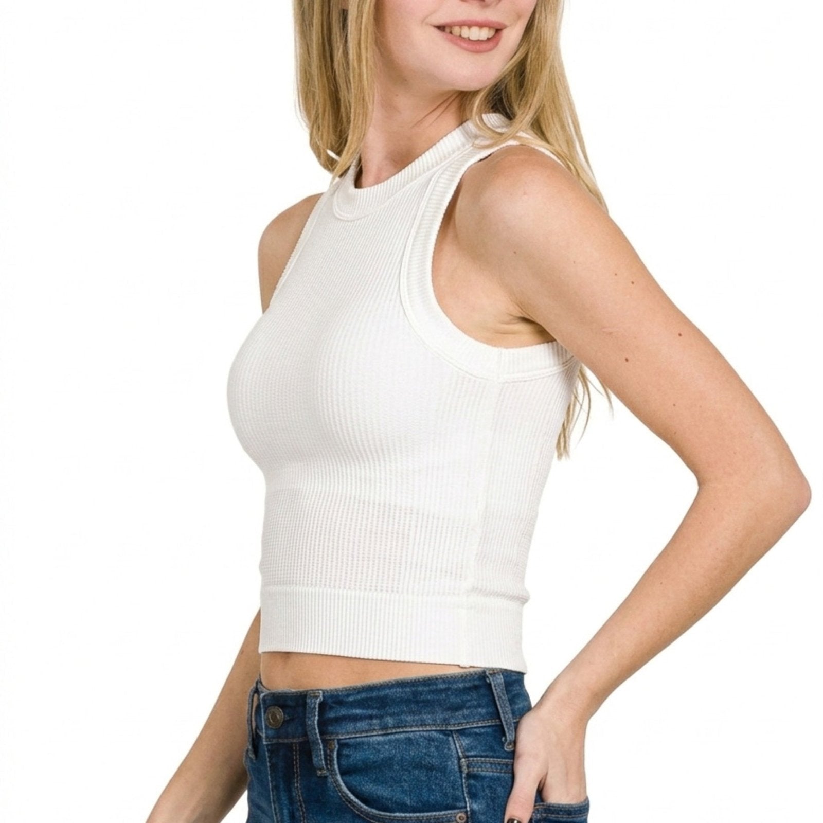Zenana Built-In Bra Seamless Ribbed Crop Tank Top-Trendsi - Solazura Boutique