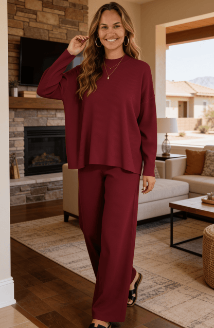 Zenana Viscose Sweater Top & Pants Set-Trendsi - Solazura Boutique