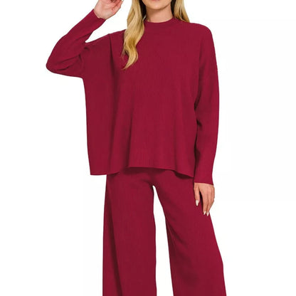 Zenana Viscose Sweater Top & Pants Set-Trendsi - Solazura Boutique